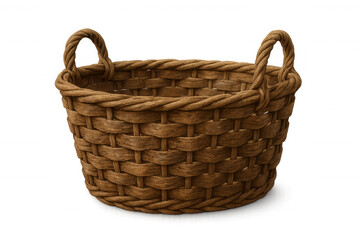 Woven wicker basket with sturdy handles, perfect for picnics, storage, or decorative displays, isolated on a transparent background