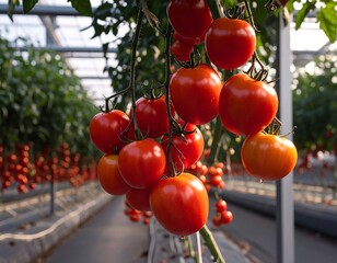 Ripe tomatoes hanging in a greenhouse (1)