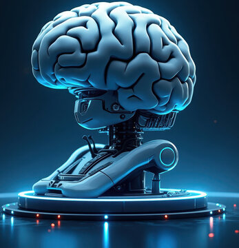 Futuristic artificial brain with robotic base
