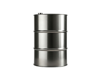 Isolated steel barrel drum or metal tank, industrial container for liquid storage or transportation