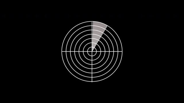 Realistic radar in searching. Air search capabilities showcase a HUD radar display, featuring military search system blip motion animation. Navy sonar technology. Available in 4K video render footage
