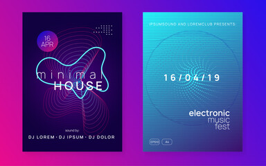 Edm Set. Sound Banner. Party Electro Graphic. Blue Night Club Background. Festival Vector. Psychedelic Audio Illustration. Pink Techno Magazine. Violet Edm Set