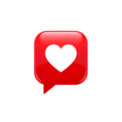 Red speech bubble icon with a white heart inside on a black background