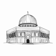 Fototapeta premium Dome of the Rock clear vision simple black line art on white background