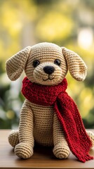 crochet dog with a red scarf generative ai