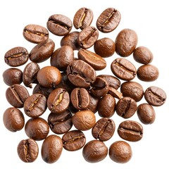 Roasted coffee beans clustered together