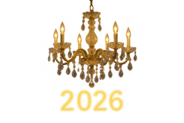 Crystal chandelier shining for new year 2026 on transparent background