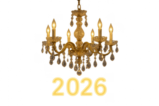 Crystal chandelier shining for new year 2026 on transparent background