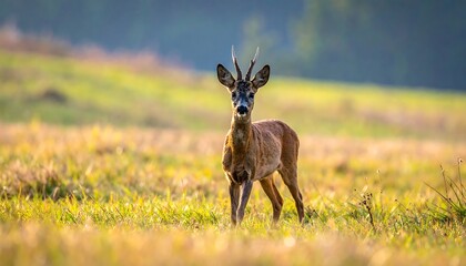 Roe deer in a golden field