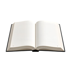 Open blank book with white pages and rough edges on a black background