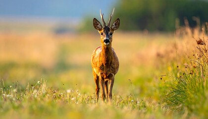 Roe deer in a meadow at dawn