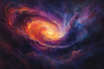 Obraz premium A vibrant, swirling nebula in space, showcasing fiery orange and purple hues.