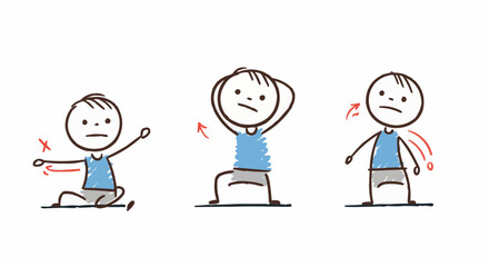 Stick figure performing neck exercises in three different poses  