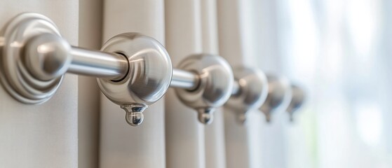 Metallic curtain rod with spherical finials interior design detail