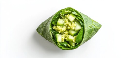 Fresh green leaf wrap with cucumber and avocado healthy vegan food