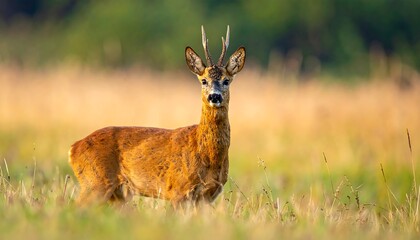 Roe deer in a field at dawn