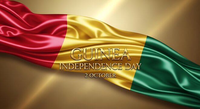 Guinea Independence Day: Waving Flag with Gold Text on Elegant Background