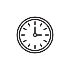 Vector art of clock illustration, showing the time, representing punctuality, deadlines, and time management in a minimalist black outline style, suitable for business and productivity themes