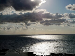 Obraz premium Sunset over the North Atlantic Ocean. Granville, Lower Normandy, France