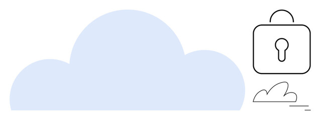 Large light blue cloud and simple lock representing secure cloud storage, privacy, and data protection. Ideal for tech, privacy, online safety, security, data management, digital services and simple