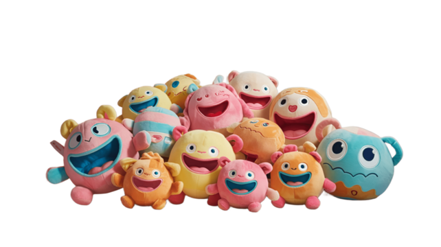A collection of adorable plush monster toys.