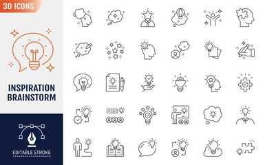Inspiration and Brainstorm line icon set. Editable stroke. Includes innovation, imagination, talent, and more. Vector illustration