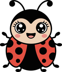 Vector art of cute ladybug cartoon character with big eyes and a happy smile adorable insect with red and black spots, perfect for childrens illustrations and designs