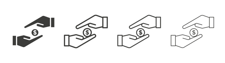 Hand money exchange icon outline vector. Thin linear logo
