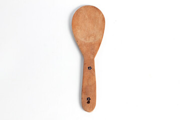 Wooden rice cooker ladle isolated on white background
