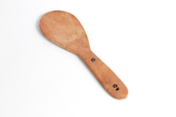 Wooden rice cooker ladle isolated on white background
