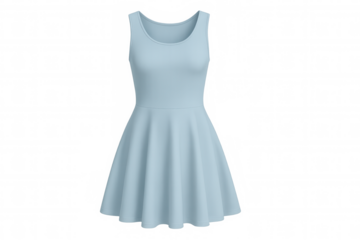 Light blue sleeveless skater dress mockup, beautifully isolated on a transparent background, showcasing a modern and chic design