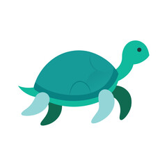 Sea Turtle Crawling to Water Flat Color Illustration