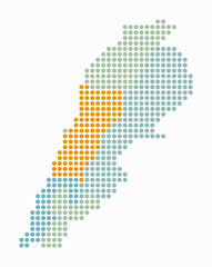 Obraz premium Lebanon dotted map. Digital style map of the country on white background. Lebanon shape with circle dots. Colored dots style. Large size circles. Abstract vector illustration.