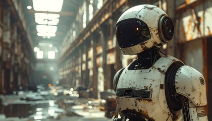 Rusty robot in abandoned factory