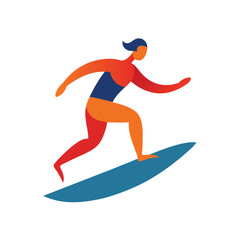 Retro Surfer Riding Waves Flat Color Minimal Artwork