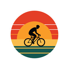 Fototapeta premium Retro Sunset with Cyclist Riding Silhouette Vector