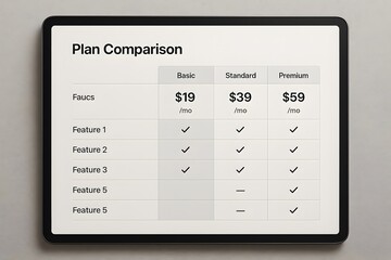Plan Comparison Chart Displayed on a Tablet. 
