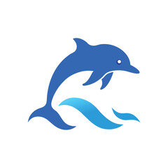 Dolphin Jumping Over Waves Flat Vector Illustration