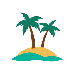 Vintage Tropical Island with Two Palms Illustration