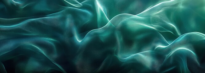 Obraz premium Ethereal flowing fabric in emerald green creating a dreamlike atmosphere in soft light reflections