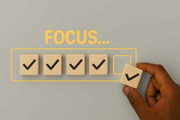 Focus on Accomplishment: An image of a hand placing a checkmark into a box, symbolizing focused and successful completion. The image evokes a sense of commitment, dedication, and achievement.