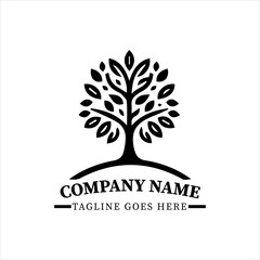 Obraz premium Minimalist Tree Logo Vector Silhouette, Elegant Black and White Nature Illustration, Simple Plant Design, Environmental Symbol Artwork, Decorative Botanical Graphic for Branding and Modern Identity