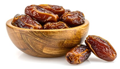 Obraz premium Dried dates in a wooden bowl
