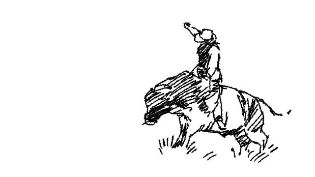 Sketch style animation of rodeo practice.