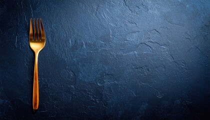 Gold Fork on Dark Blue Textured Background