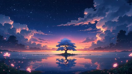 Fototapeta premium sunset over the lake