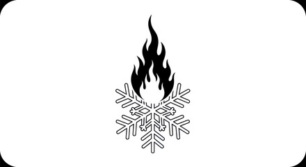 Contrasting elements featuring a burning flame combined with a snowflake emblem symbol