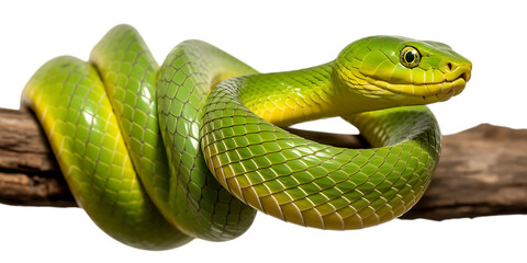 Vibrant Green Snake Coiled on a Branch 0204 resolution isolated on a transparent background