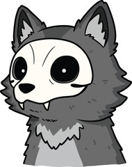 Cute Cartoon Wolf with Skull Mask