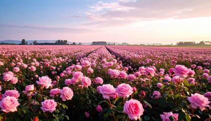 Pink Rose Field at Sunrise